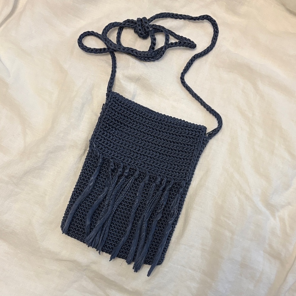 Handcrafted Navy Fringe Crossbody Bag